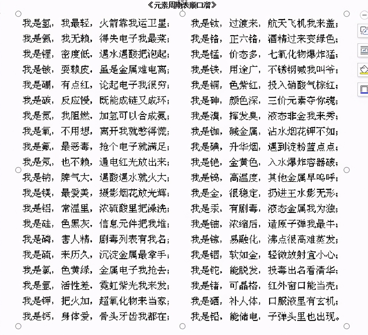 元素周期表口诀 化学元素周期表原图