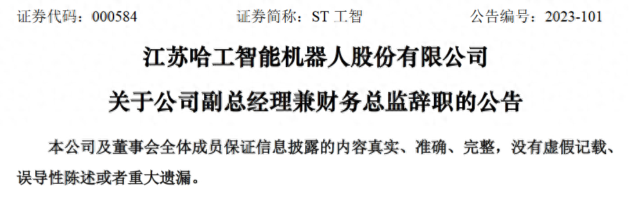 江苏哈工智能机器人股份有限公司副总经理兼财务总监王雪晴辞职