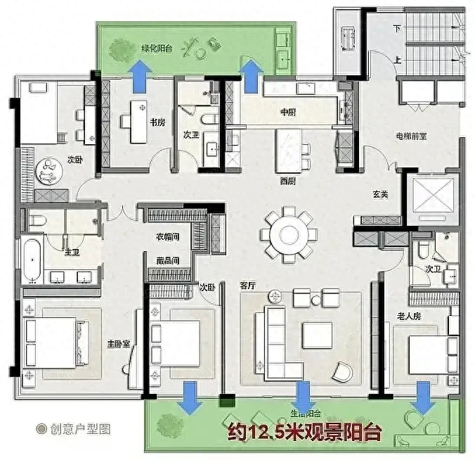 196平米的华丽户型，室内行走路径很流畅！