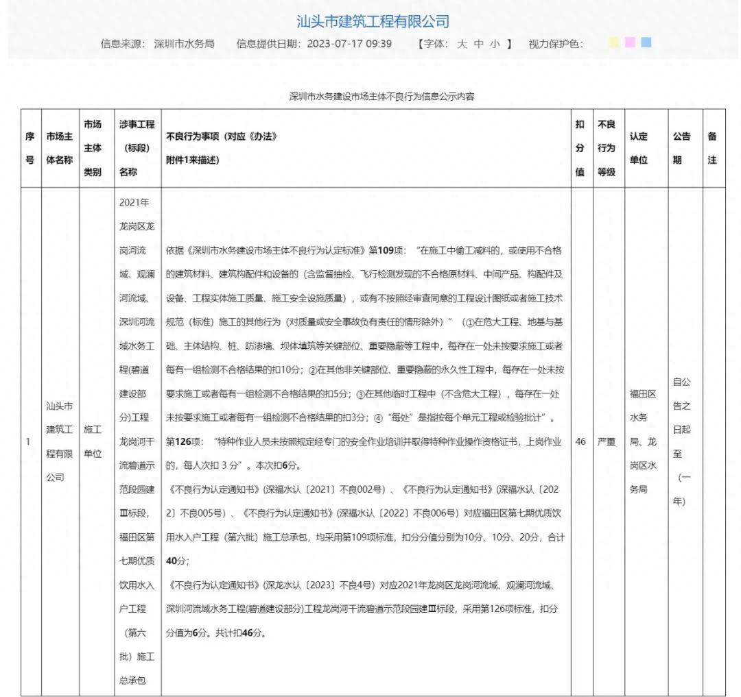 偷工减料！承建单位被曝存严重不良行为，涉深圳两大民生工程